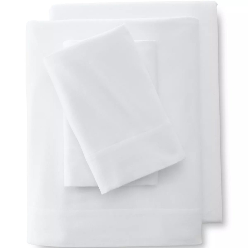 Lands End White Queen 5oz Flannel Solid Sheet Set 474307 Portugal Cotton